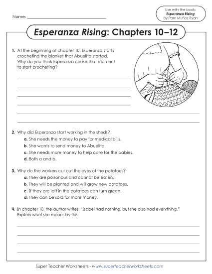 New Questions for Chapters 10–12 (Esperanza Rising) Worksheet New Questions for Chapters 10–12 (Esperanza Rising) Worksheet