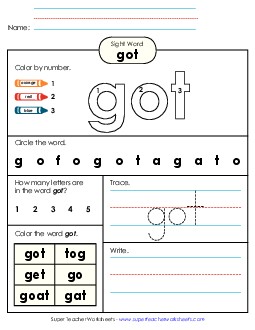 Worksheet 4: Got Sight Words Individual Worksheet