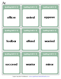 Flashcards (D-10) Spelling D Worksheet