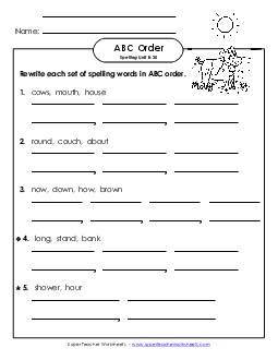 ABC Order - Word Sets (B-20) Spelling B Worksheet