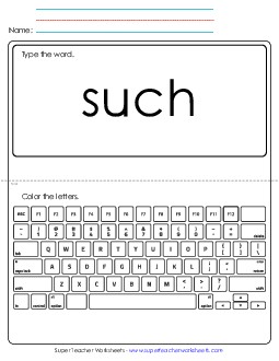 Type the Word: Such Sight Words Individual Worksheet