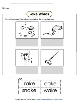 Cut and Glue (-ake) Word Families Worksheet