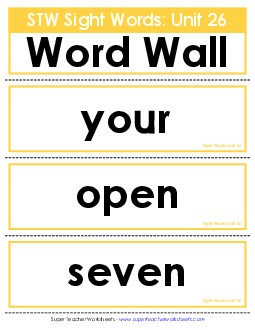 Pocket Chart or  Word Wall (Unit 26) Sight Words Worksheet