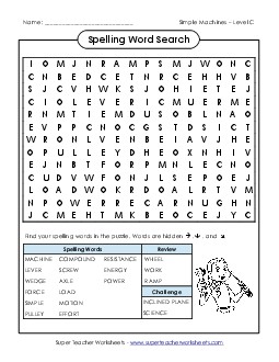 Word Search (C-Simple Machines Words)  Spelling C Worksheet