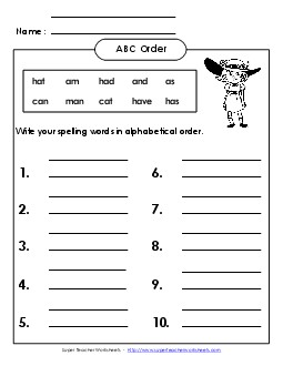 ABC Order - Write (A-1) Free Spelling A Worksheet