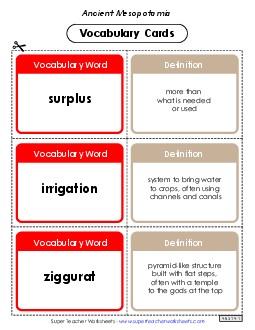 Mesopotamia Vocabulary Cards 6th Grade Social Studies Worksheet