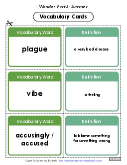 Vocabulary Cards for Part 3 Book Wonder Worksheet