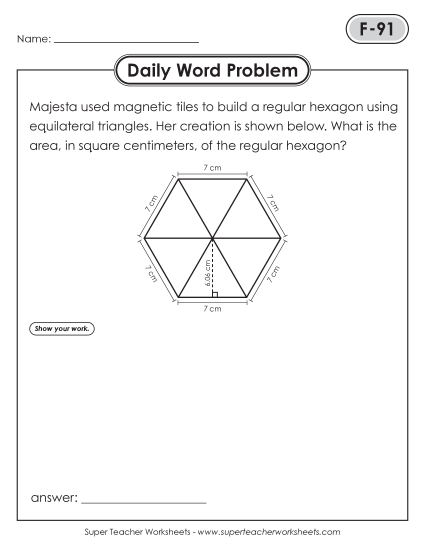 New Daily Word Problems<BR>F-91 through F-95 Worksheet New Daily Word Problems<BR>F-91 through F-95 Worksheet