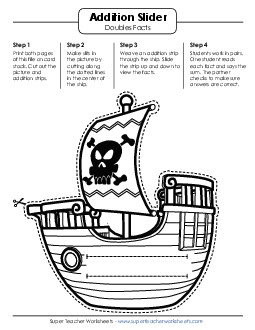 Pirate Ship Math Slider: Addition Doubles Facts Worksheet