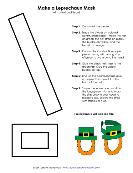 Leprechaun Mask Stpatrick Worksheet