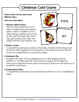 Christmas Word-Picture Card Sort  Free Worksheet