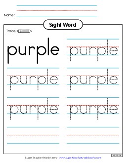 Trace the Word: Purple Sight Words Individual Worksheet