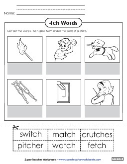 Cut and Glue (-tch Words) Phonics Trigraphs Worksheet