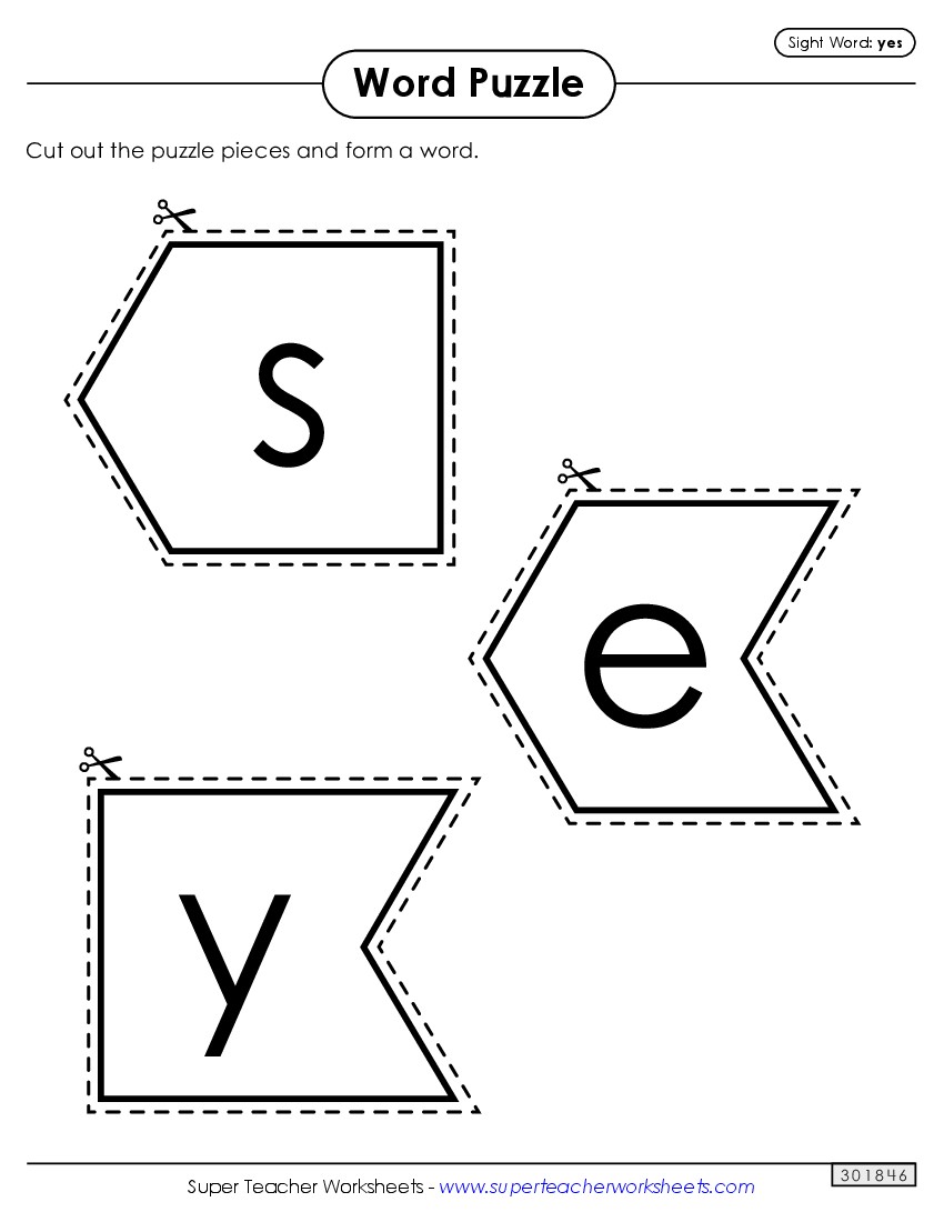 Word Puzzle: Yes Sight Words Individual Worksheet