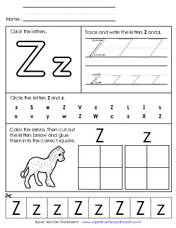 Letter Z - Mixed Skills (Basic) Alphabet Worksheet