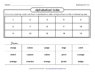 ABC Order: Cut and Glue (C-16)  Spelling C Worksheet