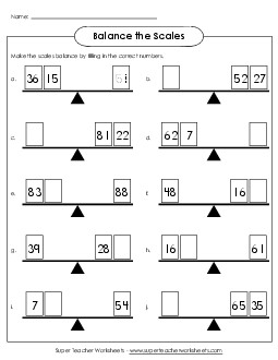 Balance Scales Addition Worksheet