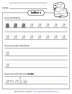 Lowercase s (Outlined Letters) Printing Handwriting Worksheet