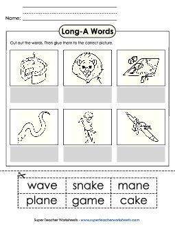 Cut-and-Glue (Long A Words) Free Phonics Long Short A Worksheet