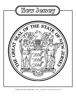 New Jersey State Seal (Black & White) States Individual Worksheet