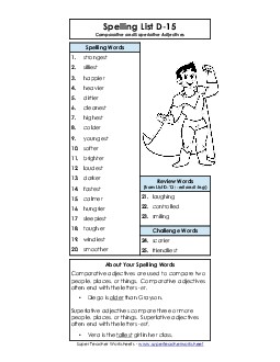 Spelling List D-15 Spelling D Worksheet