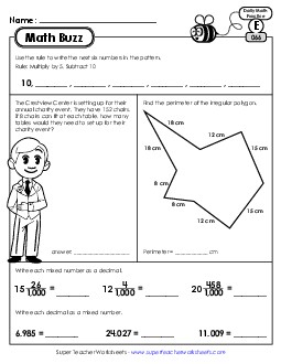 Math Buzz: Week 14 Worksheets 66 through 70 Daily Math Review Worksheet