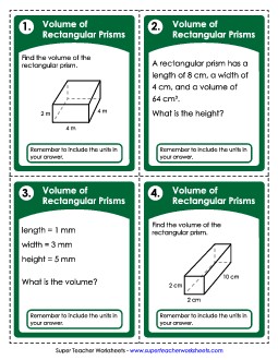 Volume of Rectangular Prisms (Basic Level) Worksheet