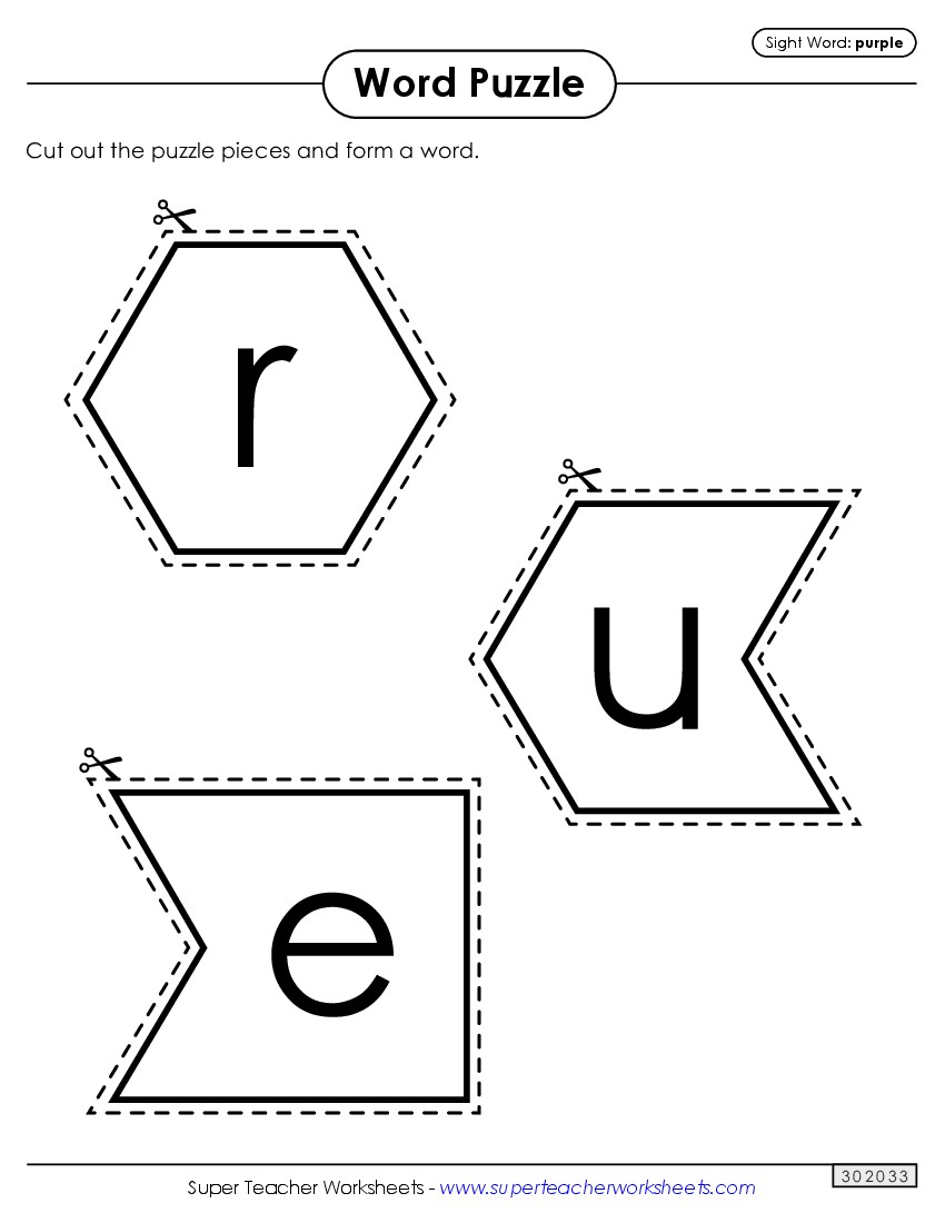 Word Puzzle: Purple Sight Words Individual Worksheet