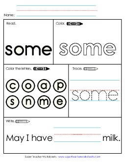 Some (Sight Word) Sight Words Individual Worksheet