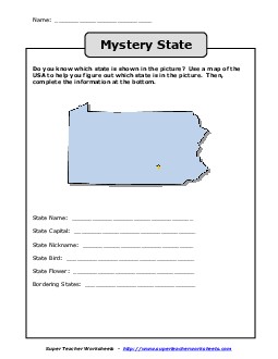 Mystery State: Pennsylvania States Worksheet