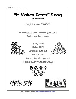 \'It All Makes Cents\' Song Songs Worksheet