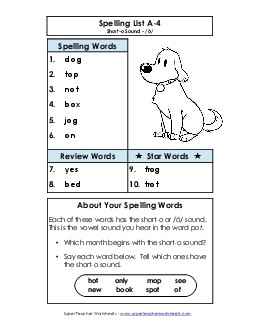 Spelling List A-4 Spelling A Worksheet