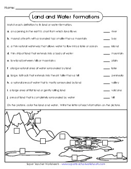 Land & Water Formations 3rd Grade 3rd Grade Science Worksheet