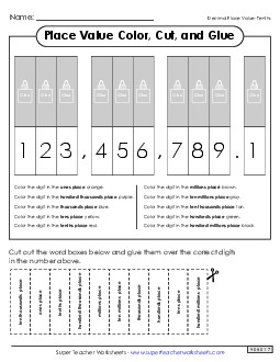 Place Value Cut & Glue (Tenths) Worksheet