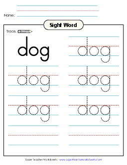 Trace the Word: Dog Sight Words Individual Worksheet