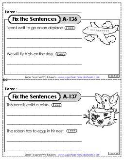 Fix the Sentences A-136 through A-140 Worksheet