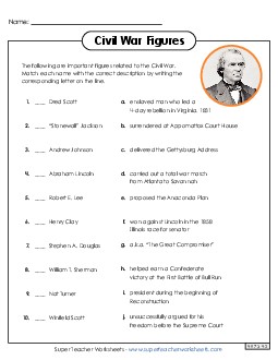 Historical Figures Matching 2 Civil War Worksheet