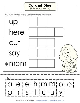 Cut-and-Glue (Unit 10) Sight Words Worksheet