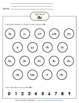 Dab or Color: Its Sight Words Individual Worksheet