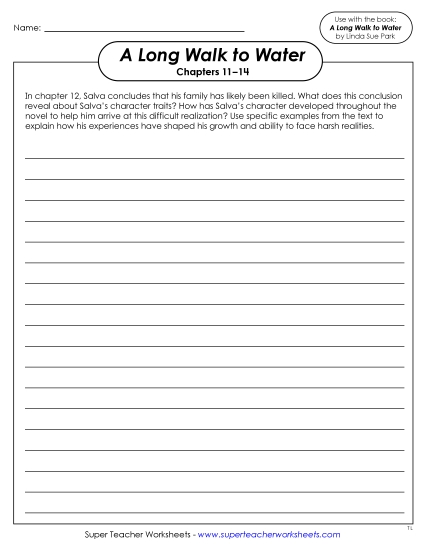 New Chapters 11–14 Writing Prompt:<br>Salva's Character Development Worksheet New Chapters 11–14 Writing Prompt:<br>Salva's Character Development Worksheet