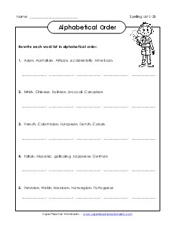 ABC Order Groups (E-28) Spelling E Worksheet