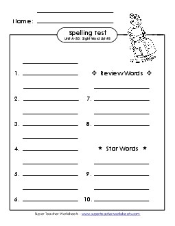 Spelling Test (A-30) Spelling A Worksheet