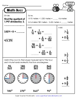 Math Buzz: Week 29 Worksheets 141 through 145 Daily Math Review Worksheet