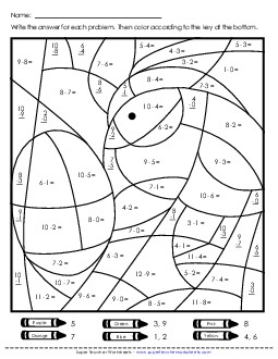 Subtraction: Chick and Egg Mystery Picture (Basic Facts 0-10) Worksheet