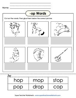 Cut and Glue (-op) Word Families Worksheet