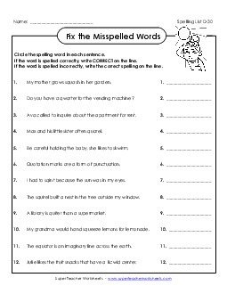 Fix the Mistakes (D-30) Spelling D Worksheet