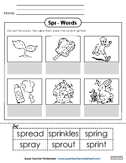 Cut and Glue (Spr- Words) Phonics Blends Worksheet