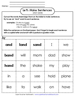 Make Sentences: Word Cards (-and) Word Families Worksheet