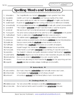 Spelling Sentences (F-30) Spelling F Worksheet