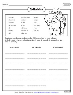 Christmas Syllables Worksheet